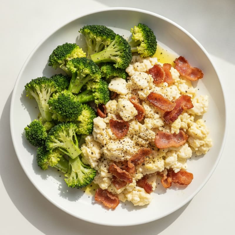 Egg White Scramble with Turkey Bacon and Steamed Broccoli