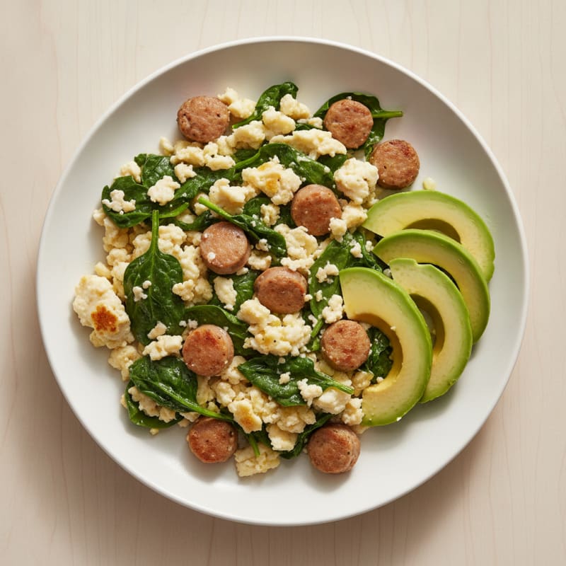 Egg White Scramble with Spinach and Turkey Sausage