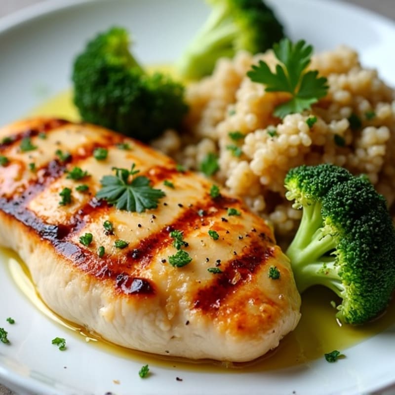 Grilled Chicken Breast with Quinoa and Roasted Broccoli