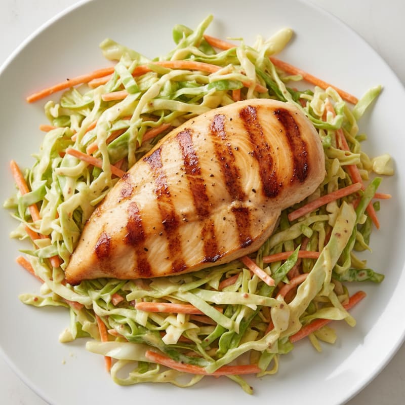 Grilled Chicken Breast with Crunchy Cabbage Slaw