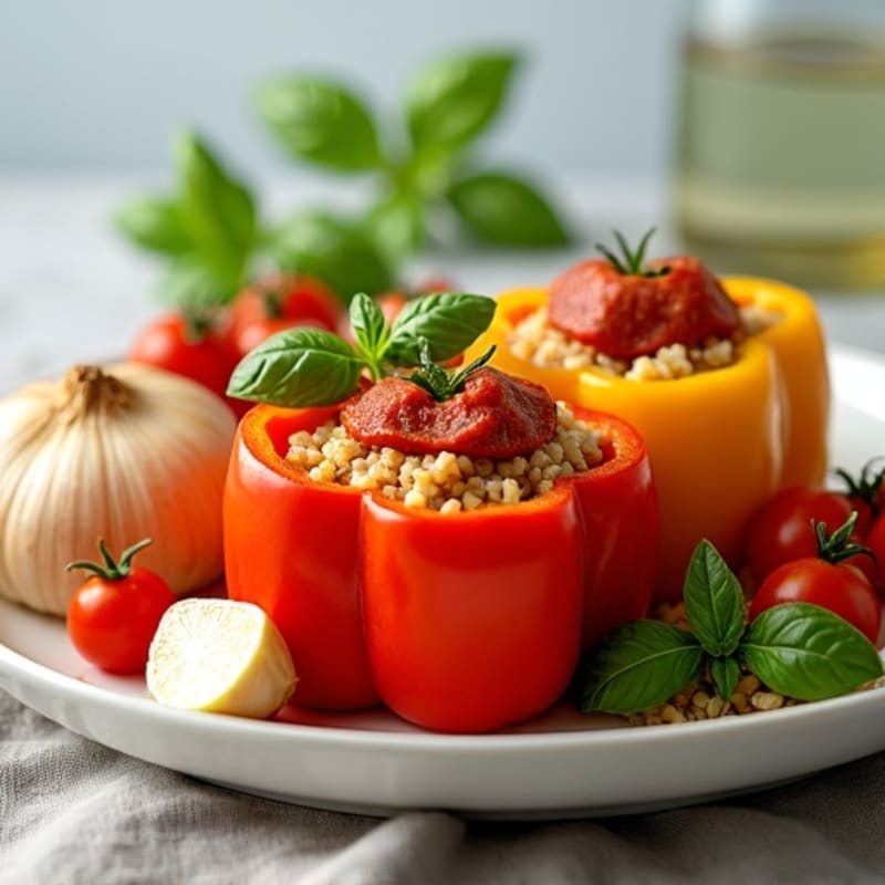 Stuffed Bell Peppers with Lean Turkey Pepperoni and Fresh Basil
