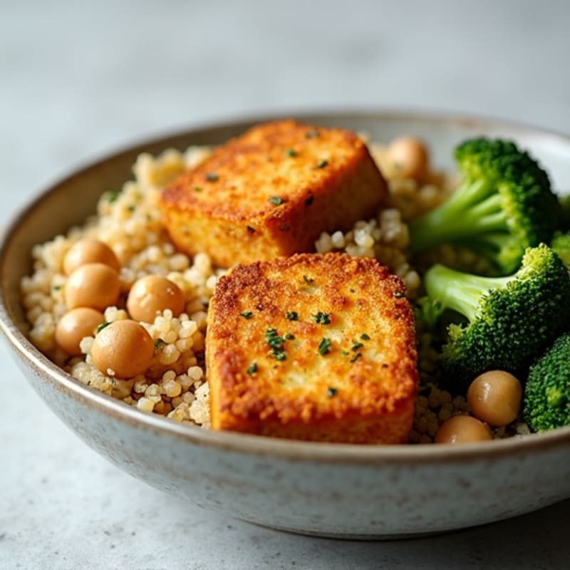 Crispy Baked Tofu with Roasted Broccoli and Quinoa
