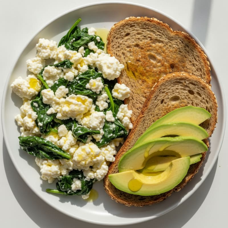 Egg White Scramble with Cottage Cheese and Sautéed Spinach