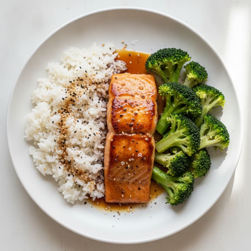 Teriyaki Salmon with Sticky Rice and Broccoli