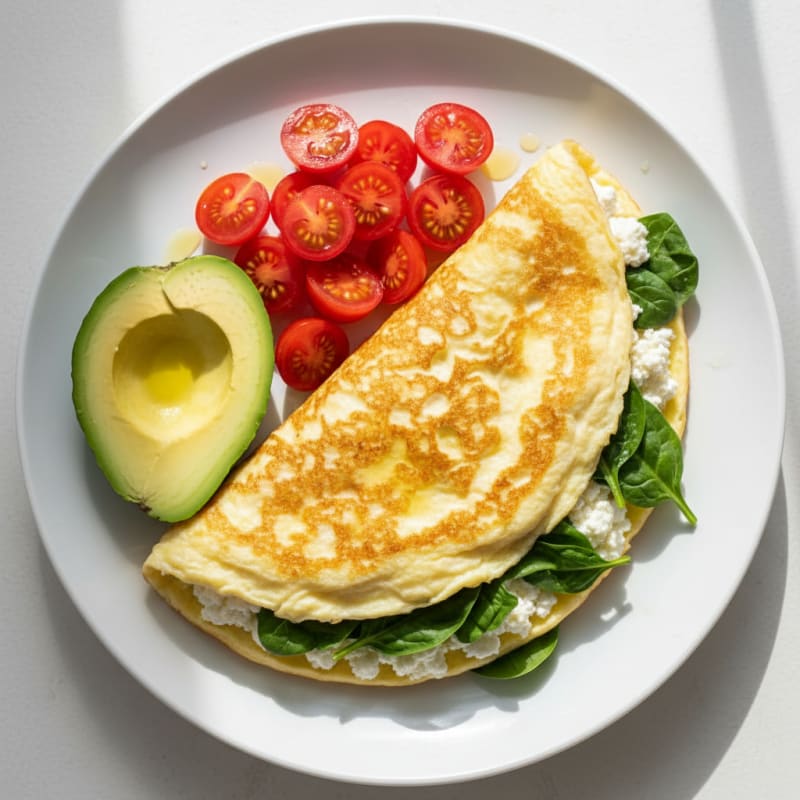 Egg White Spinach Omelette with Cottage Cheese and Tomatoes