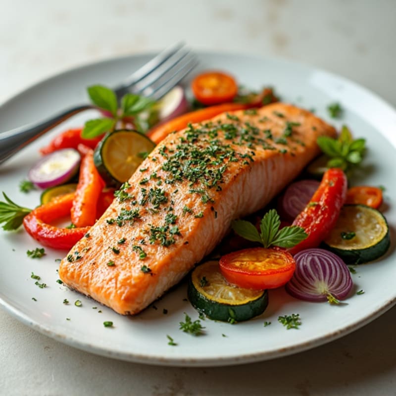 Herb-Crusted Baked Salmon with Roasted Vegetables