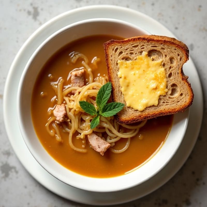 Savory Caramelized Onion Soup with Crispy Whole Grain Cheese Toast