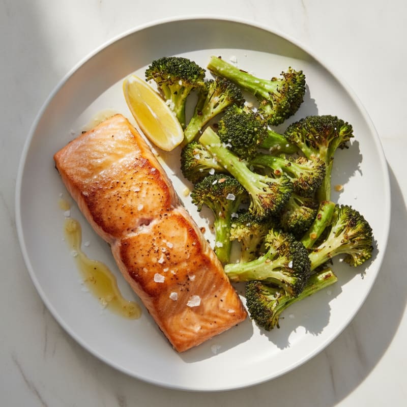 Seared Salmon with Roasted Broccoli and Lemon