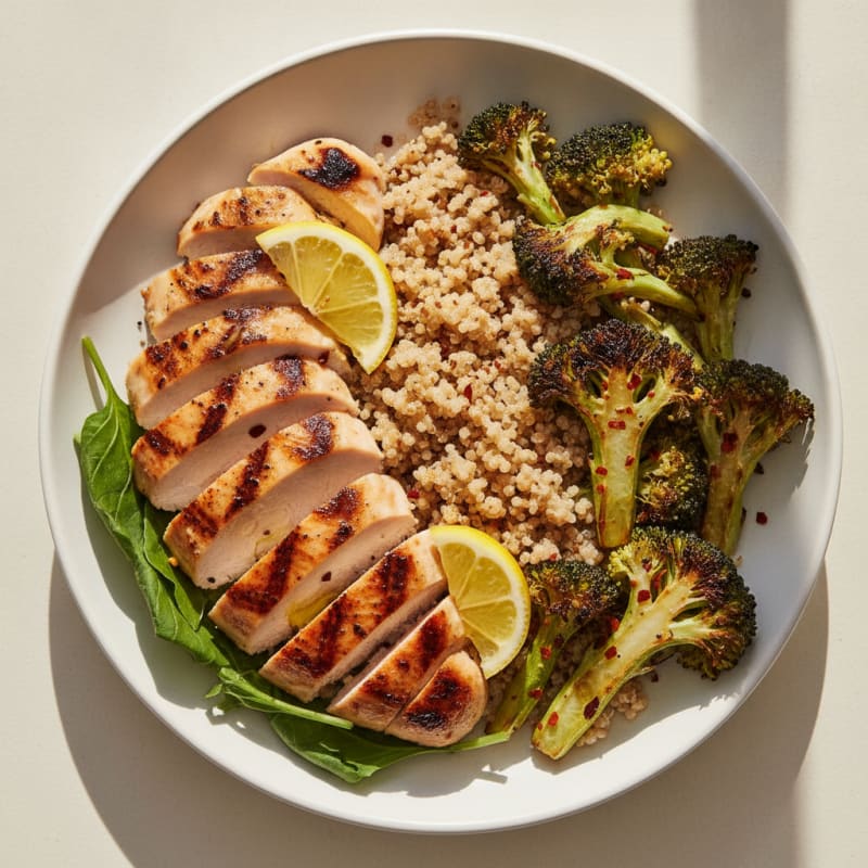 Grilled Chicken and Quinoa Bowl with Roasted Broccoli