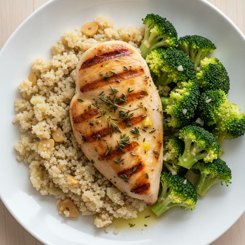 Grilled Chicken Breast with Quinoa and Steamed Broccoli