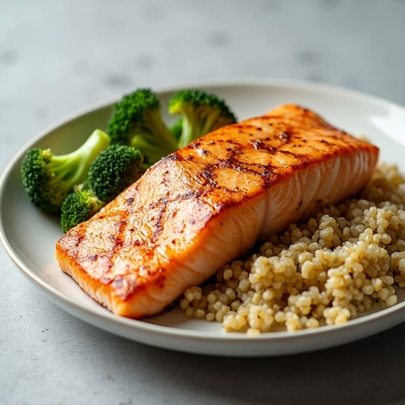 Seared Salmon with Roasted Broccoli and Quinoa
