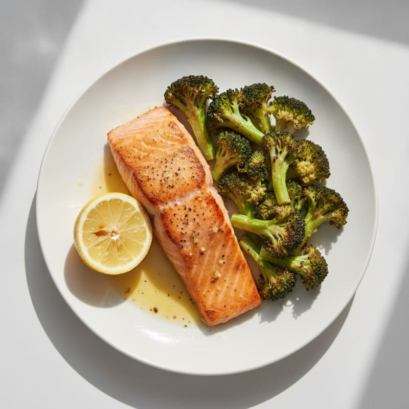 Seared Salmon Fillet with Roasted Broccoli and Lemon