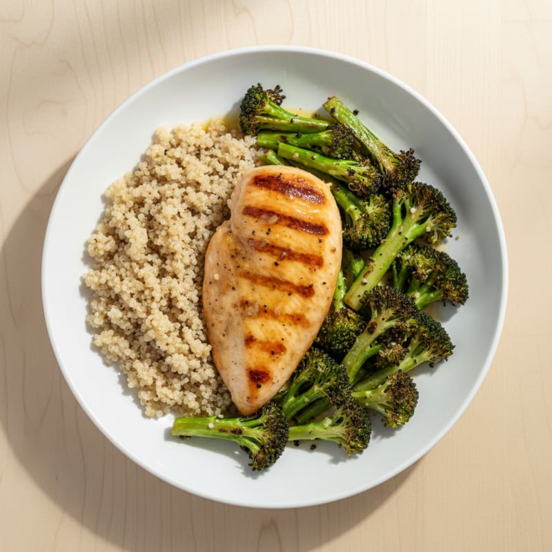 Grilled Chicken Breast with Quinoa and Roasted Broccoli