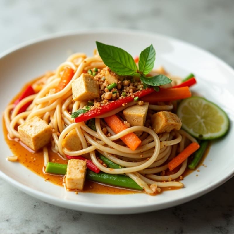 Creamy Thai Peanut Noodles with Crispy Tofu and Fresh Vegetables