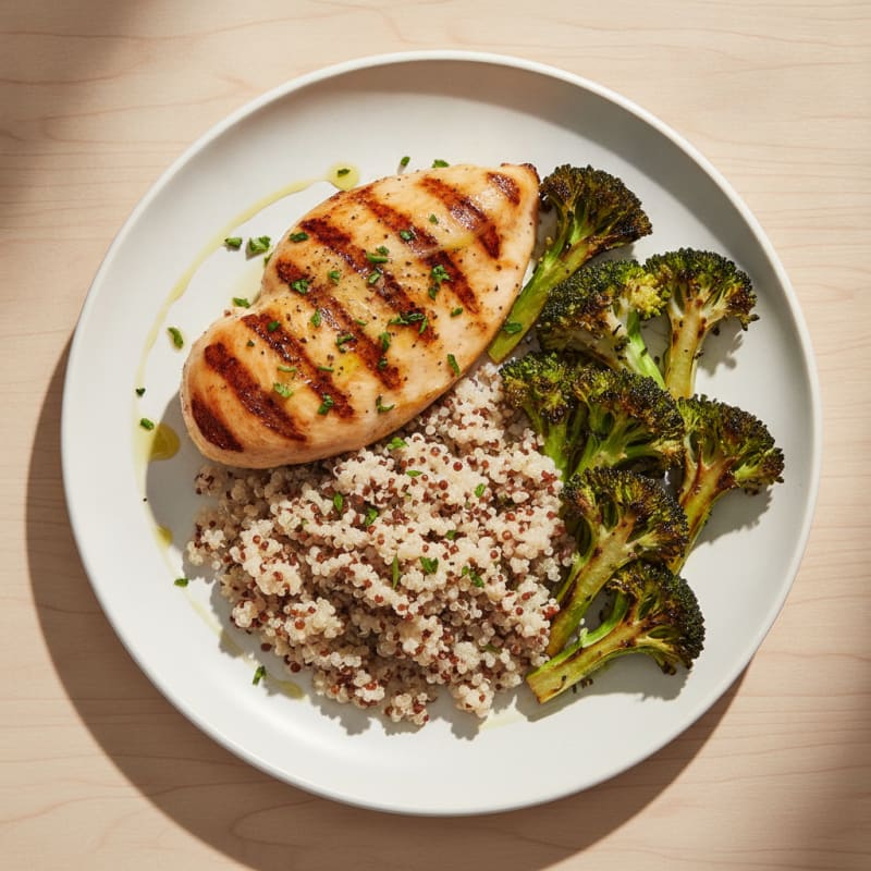 Grilled Chicken Breast with Quinoa and Roasted Broccoli