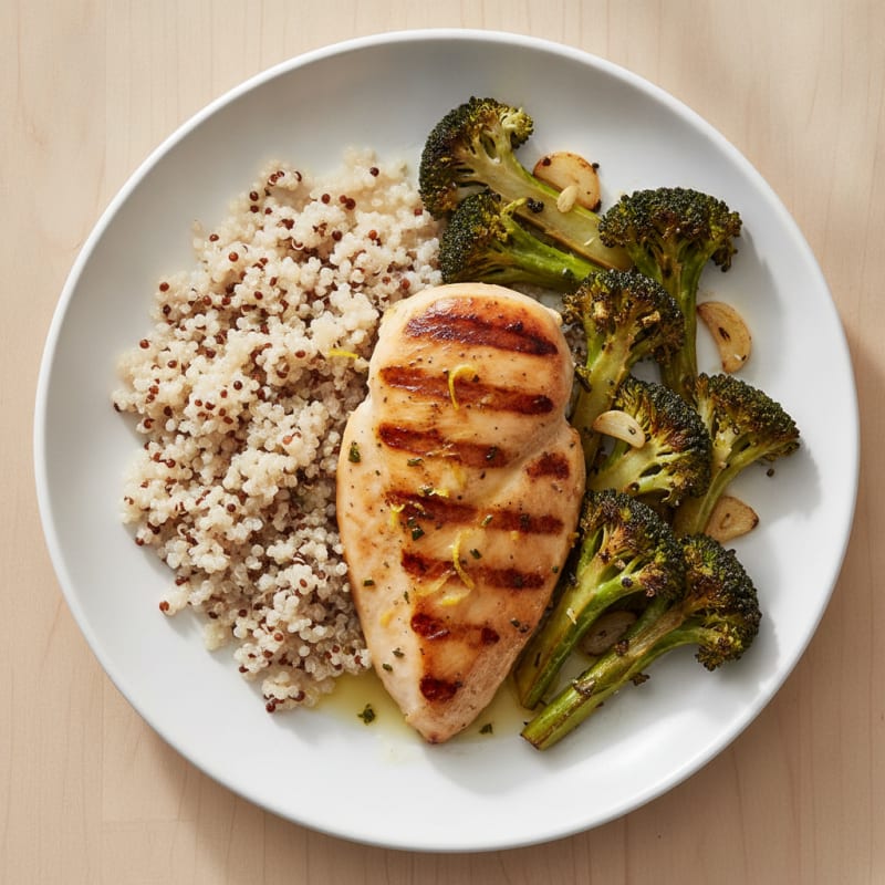Grilled Chicken Breast with Quinoa and Roasted Broccoli