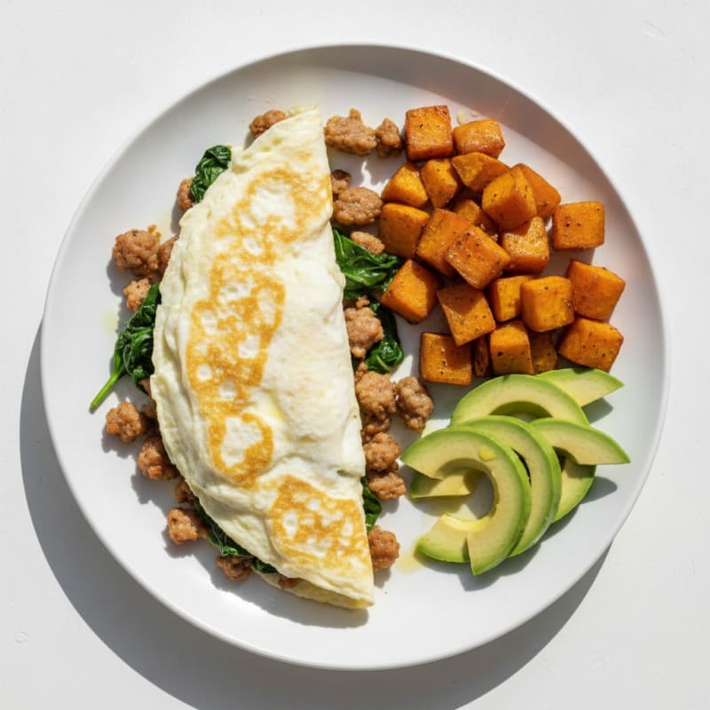 Egg White Omelette with Turkey Sausage and Spinach