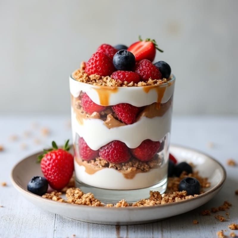 Greek Yogurt Protein Parfait with Mixed Berries and Almond Butter