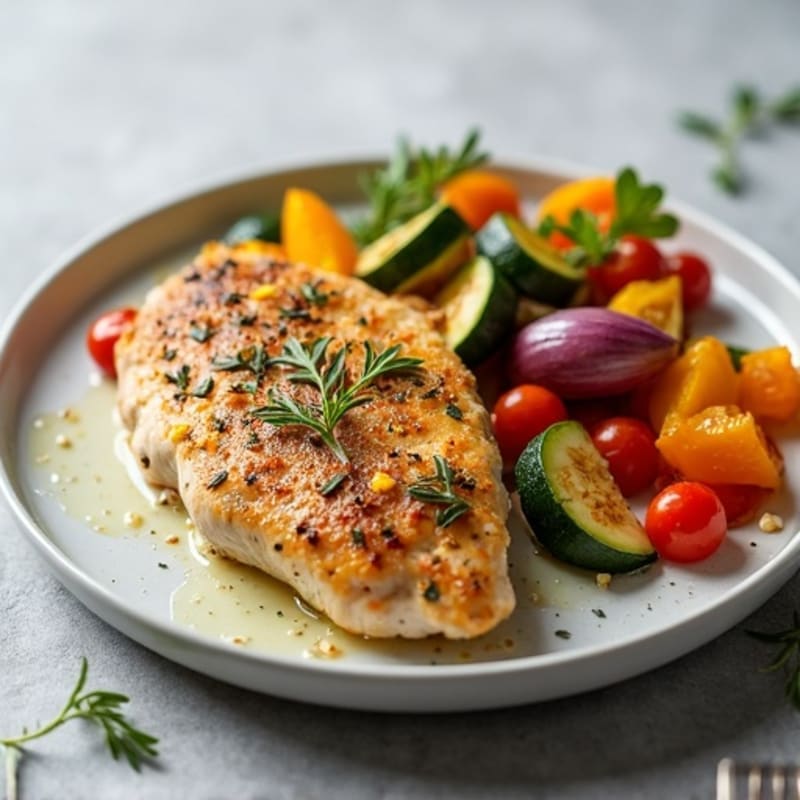Herb-Crusted Pan Seared Chicken with Roasted Vegetables