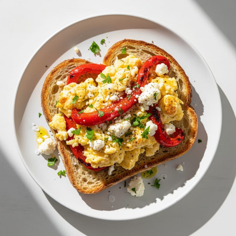 Eggs with Roasted Red Pepper and Feta