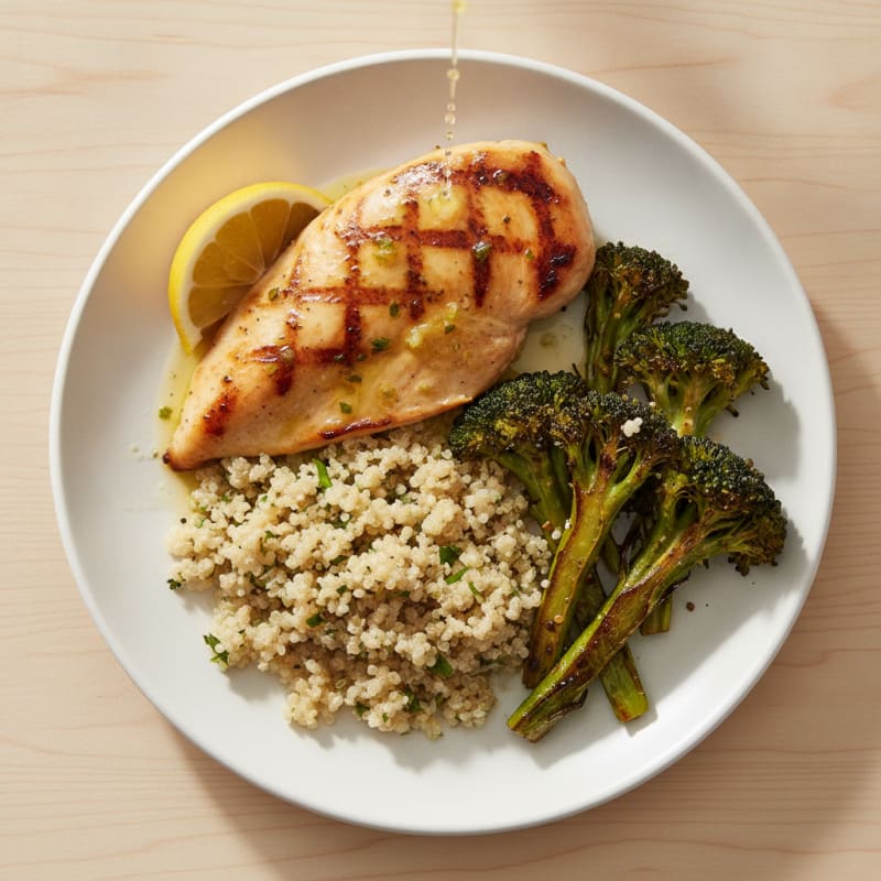 Grilled Chicken Breast with Quinoa and Roasted Broccoli