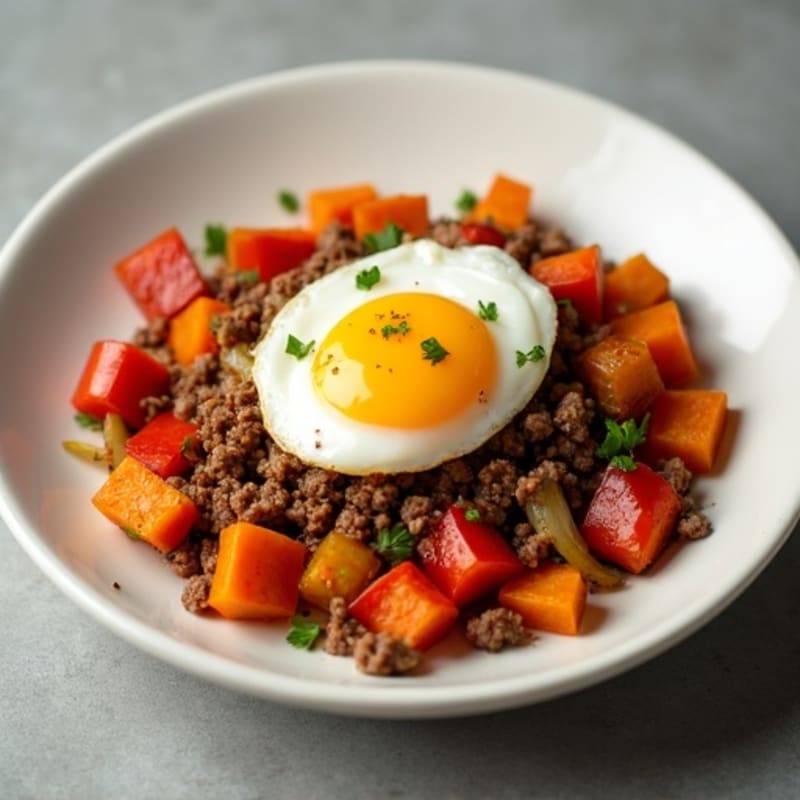 Spiced Ground Beef Sweet Potato Hash Bowl