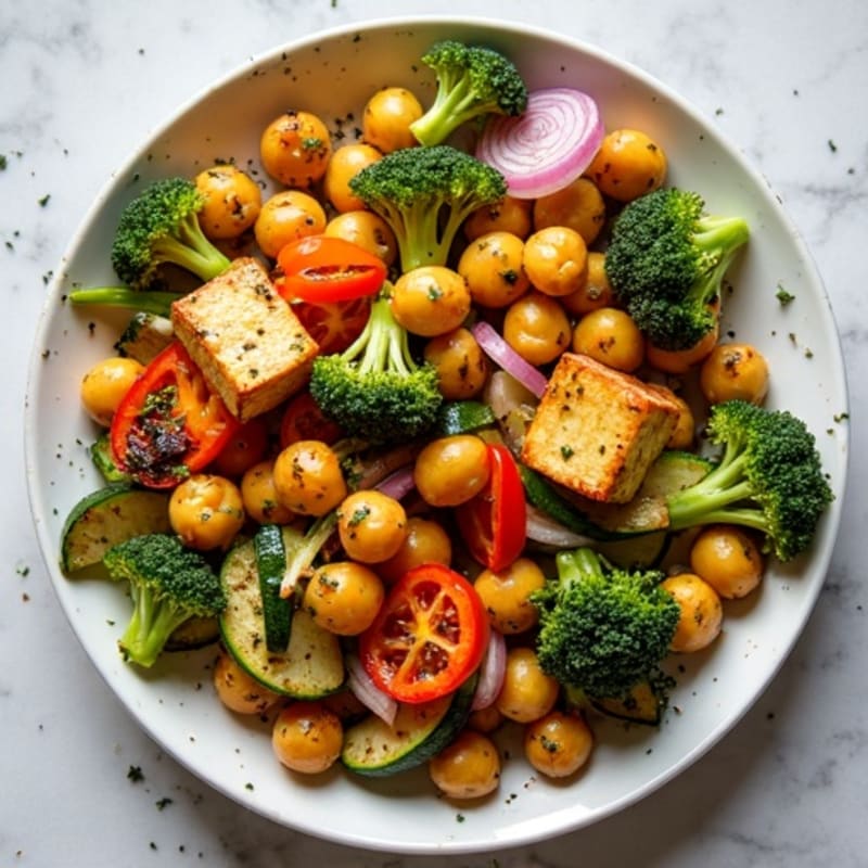 Sheet Pan Roasted Vegetables with Crispy Chickpeas and Lemon-Herb Dressing