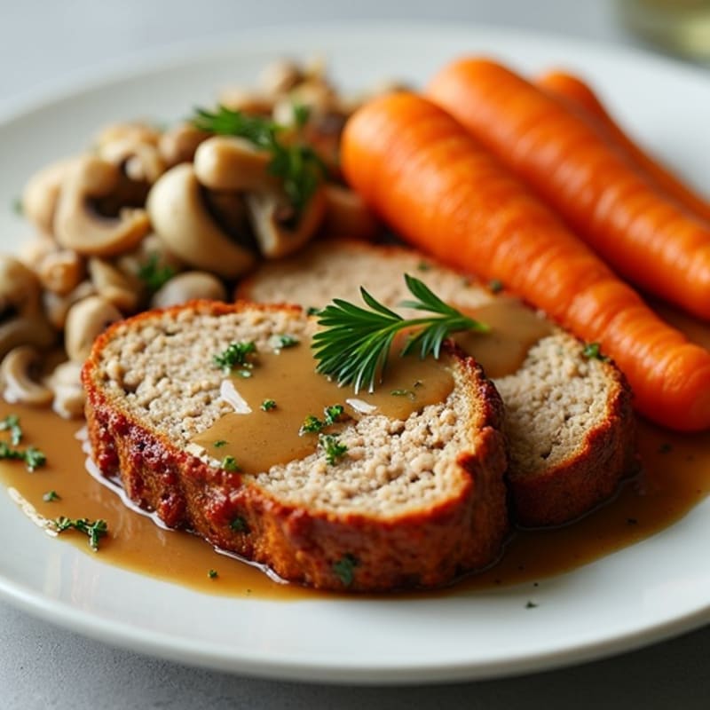 Lean Turkey Meatloaf with Savory Mushroom Gravy and Crispy Roasted Root Vegetables