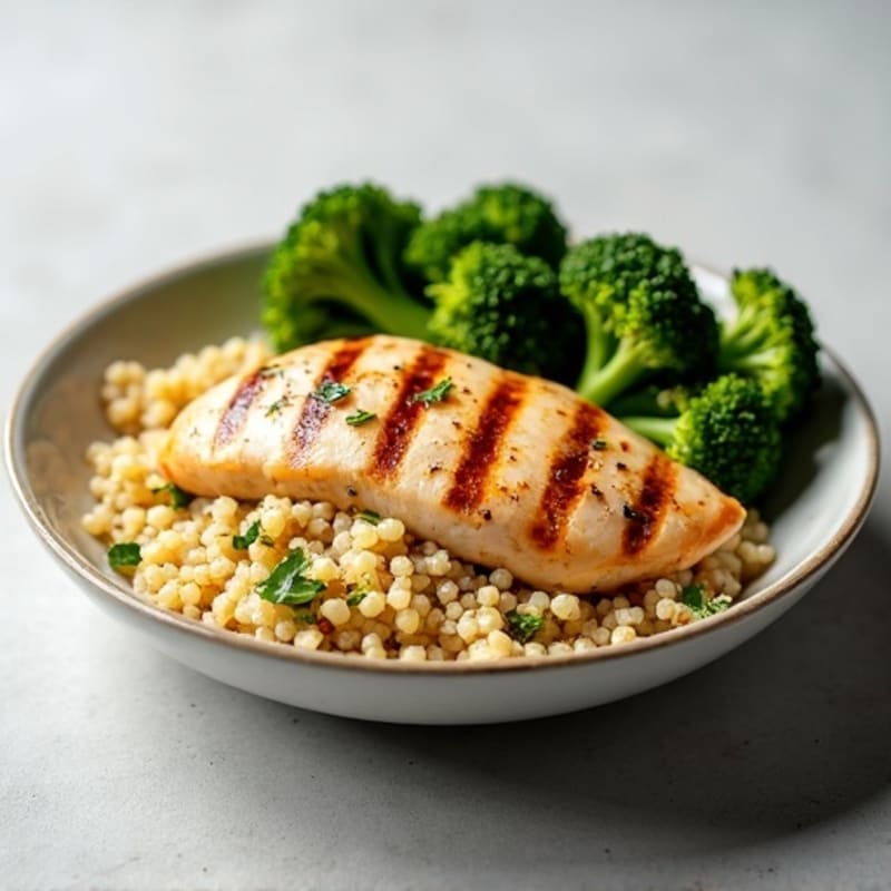 Grilled Chicken Breast with Quinoa and Roasted Broccoli