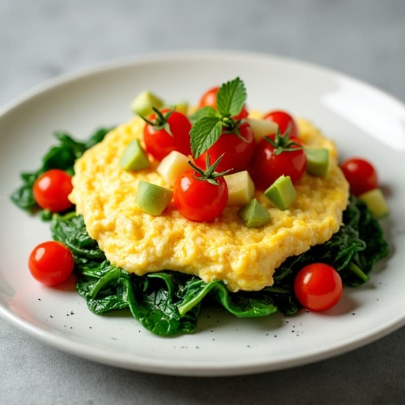 Scrambled Egg Whites with Sautéed Spinach and Cherry Tomatoes
