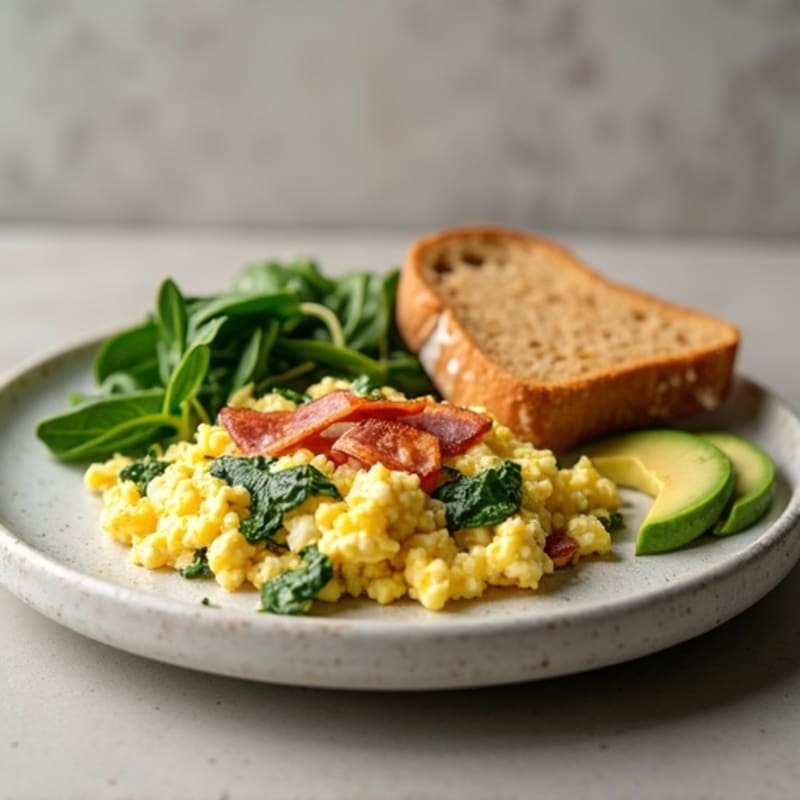 Egg White Scramble with Spinach and Turkey Bacon