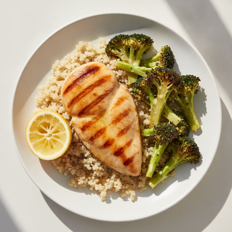 Grilled Chicken Breast with Roasted Broccoli and Quinoa