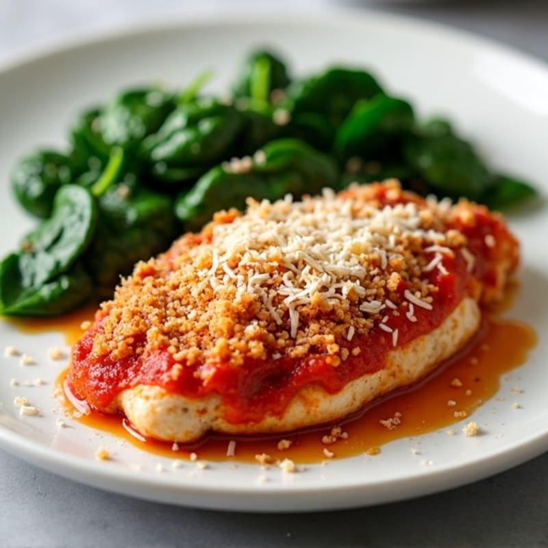 Healthy Baked Chicken Parmesan with Sautéed Spinach