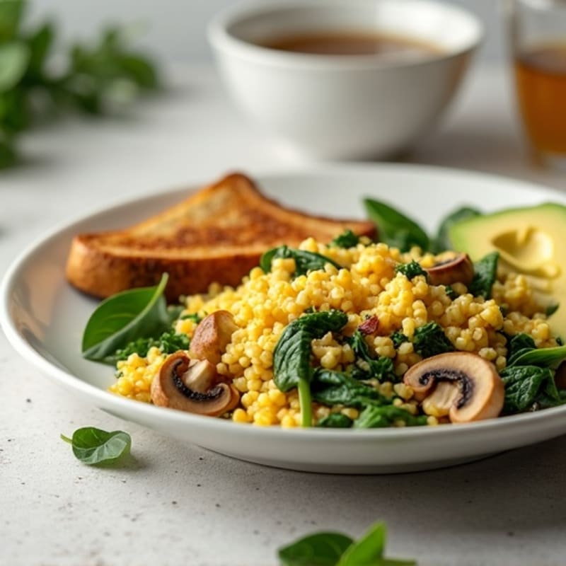 Egg White and Turkey Spinach Scramble with Sautéed Mushrooms
