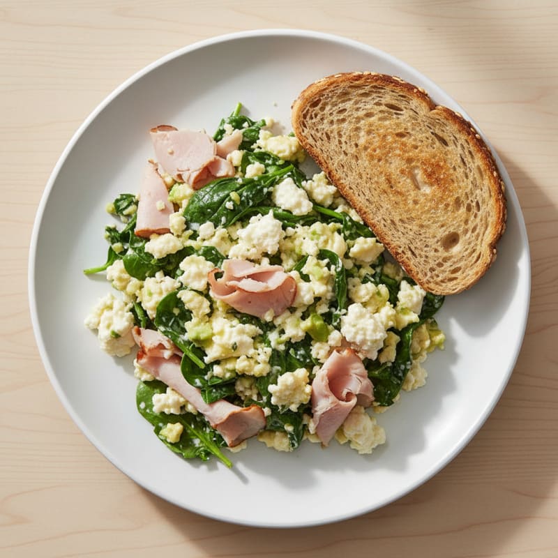 Cottage Cheese Scramble with Spinach and Smoked Turkey