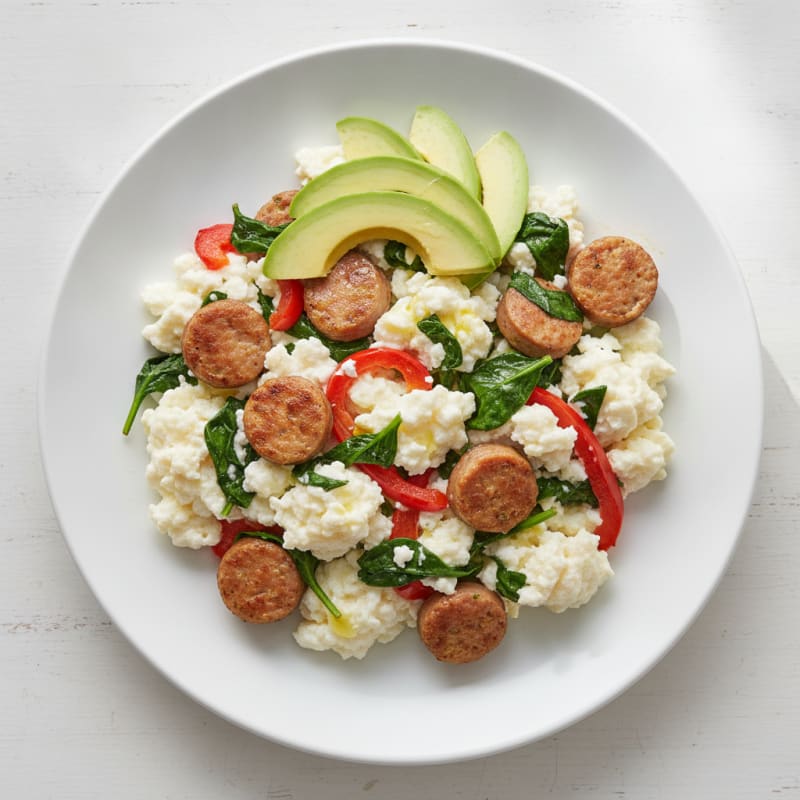 Egg White Scramble with Turkey Sausage and Spinach