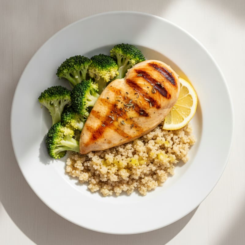 Grilled Chicken Breast with Quinoa and Steamed Broccoli