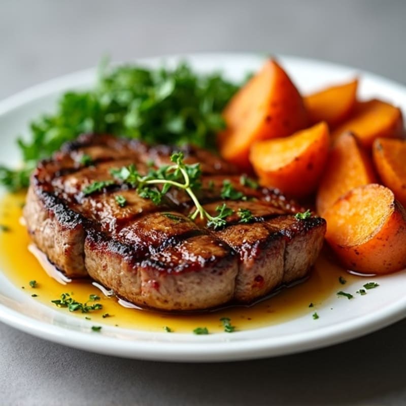 Garlic Herb Grilled Steak with Roasted Sweet Potatoes