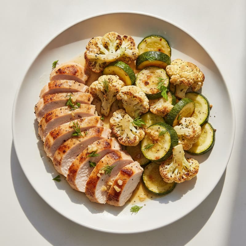 Seared Turkey Breast with Roasted Cauliflower and Zucchini