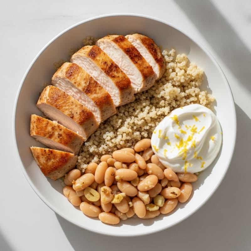 Seared Turkey Breast with Garlic Beans and Quinoa