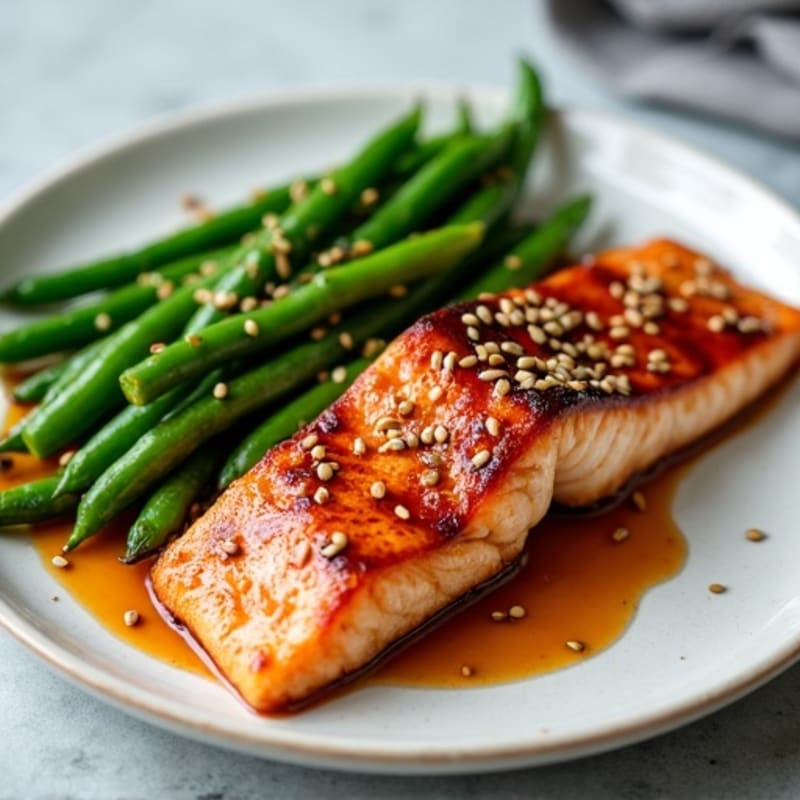 Crispy Teriyaki Salmon with Roasted Green Beans