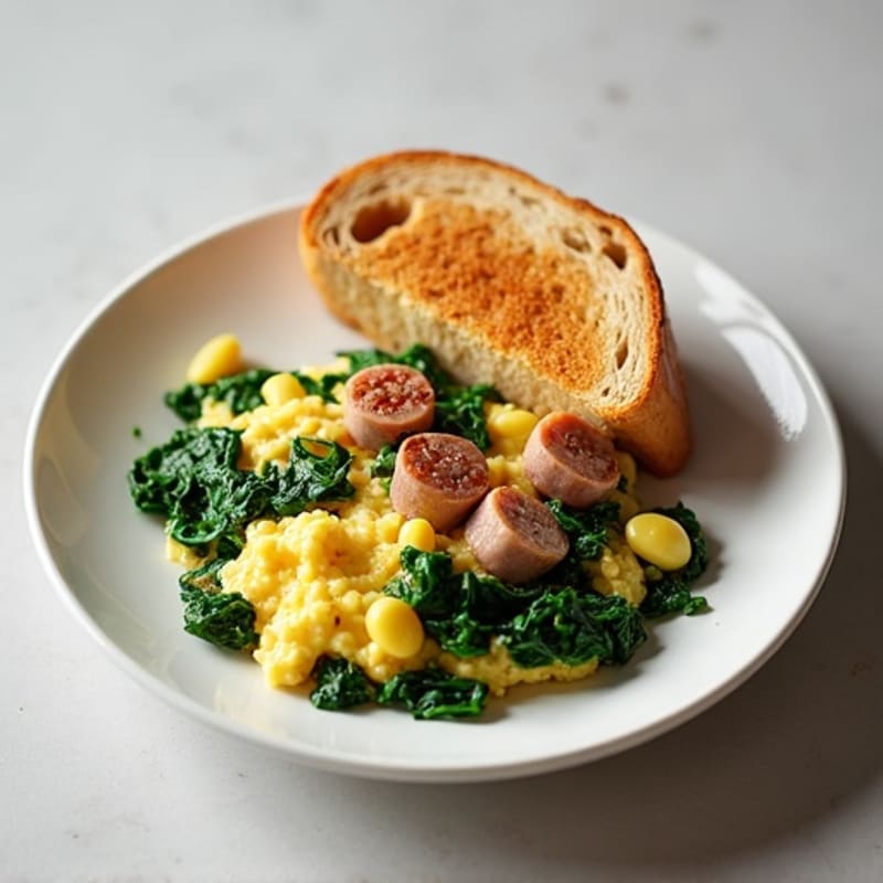 Egg White Scramble with Turkey Sausage and Sautéed Spinach