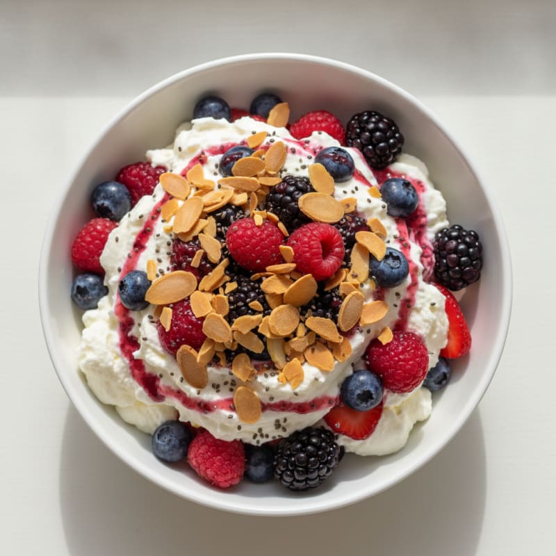Greek Yogurt Protein Mousse with Mixed Berries