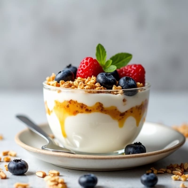 Crunchy Greek Yogurt Parfait with Honey-Almond Granola