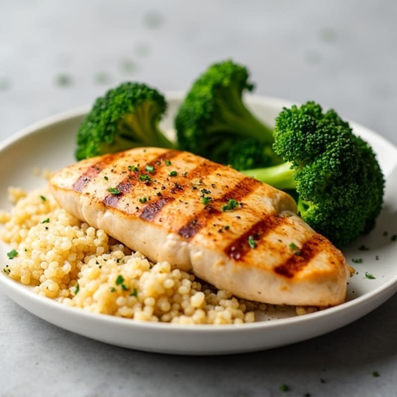 Grilled Chicken Breast with Quinoa and Steamed Broccoli