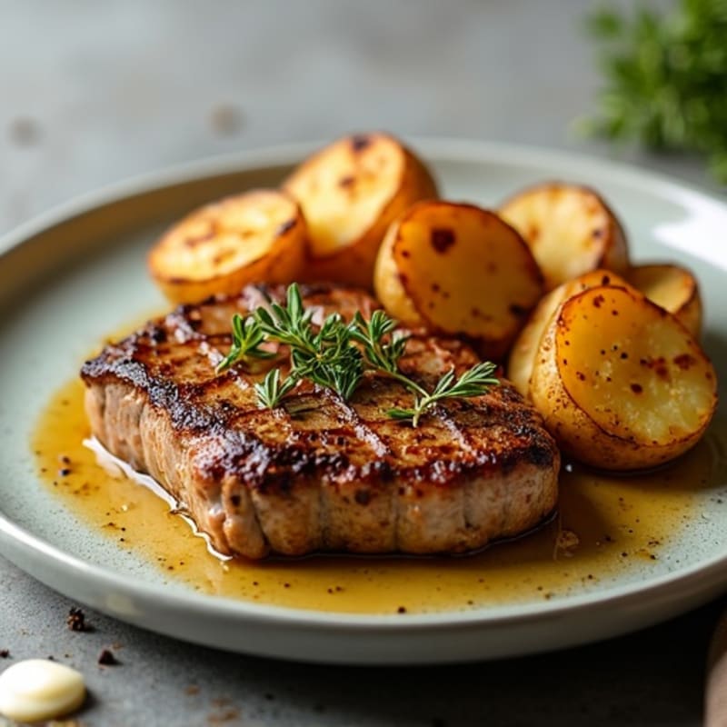 Pan-Seared Garlic Butter Steak with Roasted Potatoes