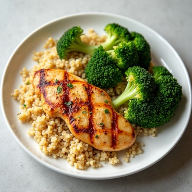 Grilled Chicken Breast with Quinoa and Steamed Broccoli
