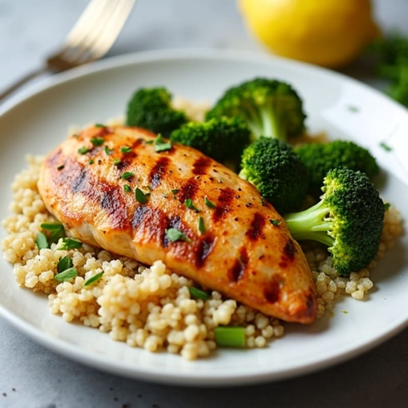 Grilled Chicken Breast with Quinoa and Roasted Broccoli