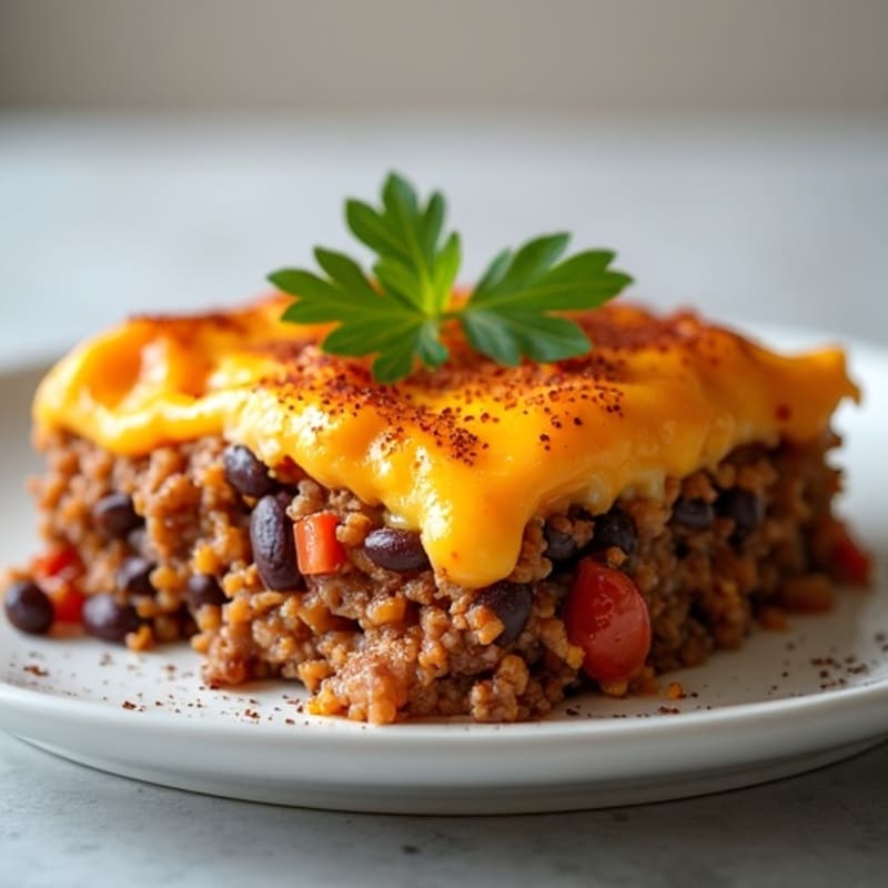 Hearty Cheesy Lean Beef and Black Bean Layered Bake