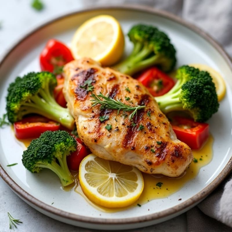 Sheet Pan Lemon Garlic Chicken with Roasted Broccoli and Bell Peppers